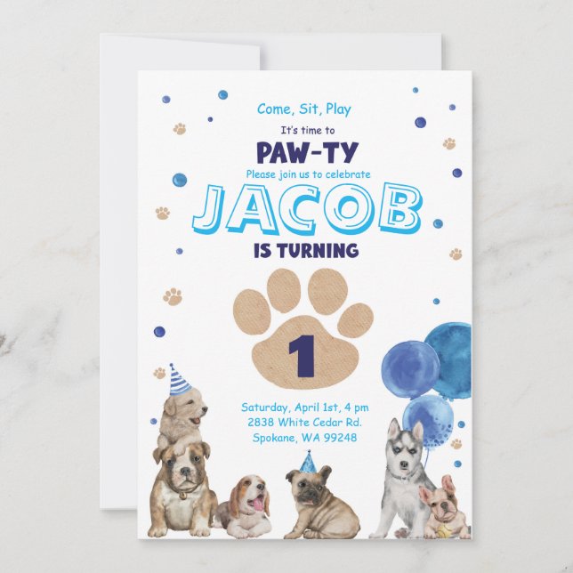 Dog Party Einladung für Jungen (Vorderseite)