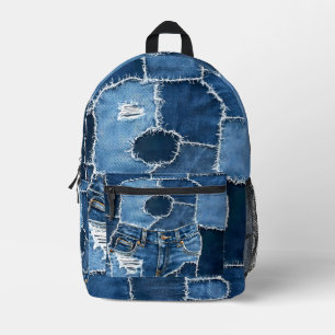 Dog Patchwork Art Denim Bedruckter Rucksack