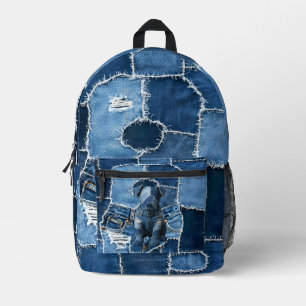Dog Patchwork Art Denim Bedruckter Rucksack