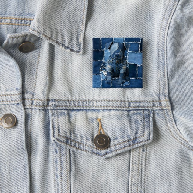 Dog Patchwork Art Denim Button (Beispiel)