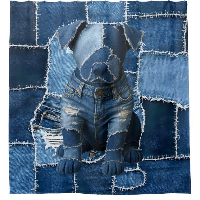 Dog Patchwork Art Denim Duschvorhang (Vorderseite)