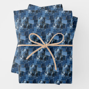 Dog Patchwork Art Denim Geschenkpapier Set
