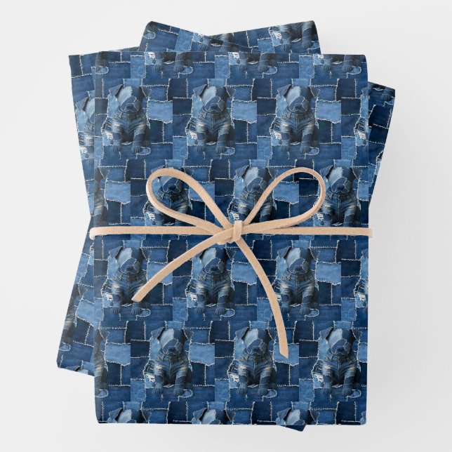 Dog Patchwork Art Denim Geschenkpapier Set (Beispiel)