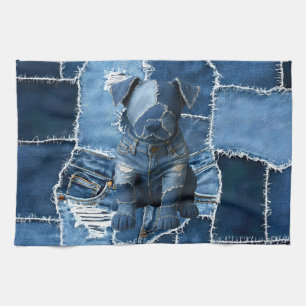 Dog Patchwork Art Denim Geschirrtuch