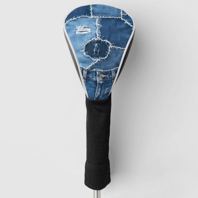 Dog Patchwork Art Denim Golf Headcover (Vorderseite)