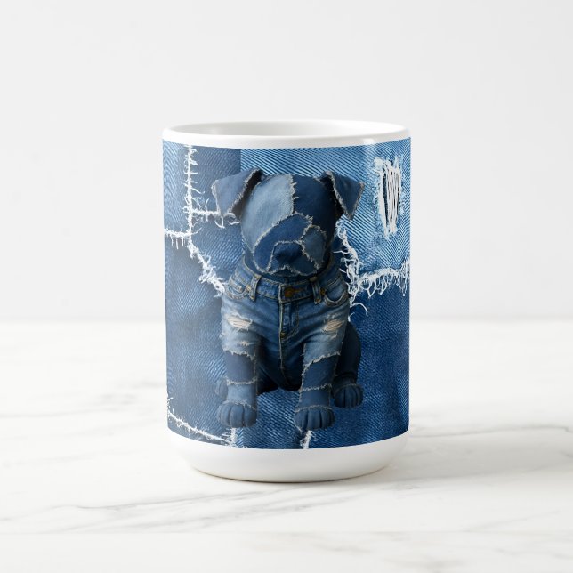Dog Patchwork Art Denim Kaffeetasse (Mittel)