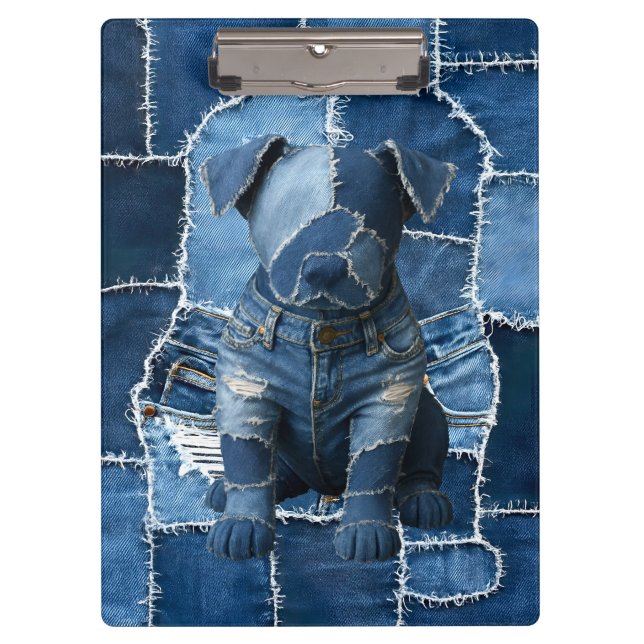 Dog Patchwork Art Denim Klemmbrett (Vorderseite)
