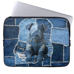 Dog Patchwork Art Denim Laptopschutzhülle