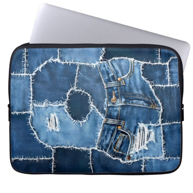Dog Patchwork Art Denim Laptopschutzhülle (Vorderseite)