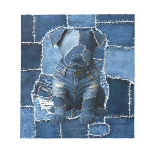 Dog Patchwork Art Denim Notizblock