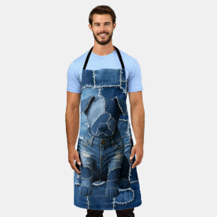 Dog Patchwork Art Denim Schürze