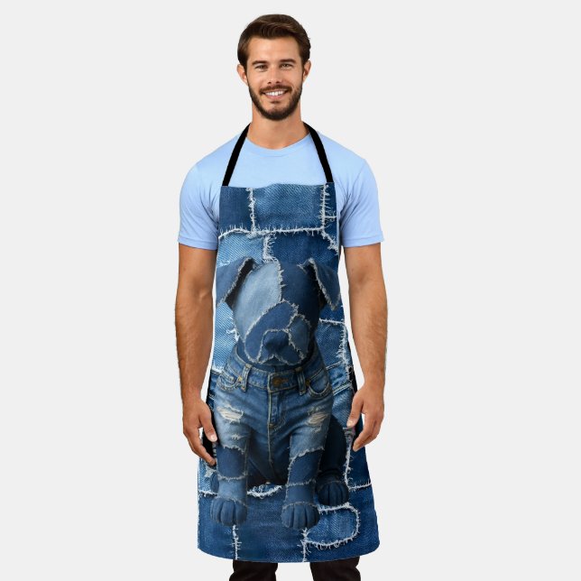 Dog Patchwork Art Denim Schürze (Getragen)