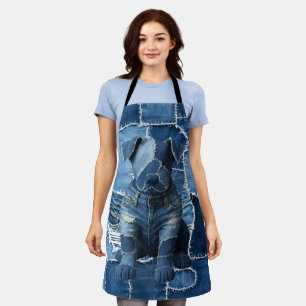Dog Patchwork Art Denim Schürze