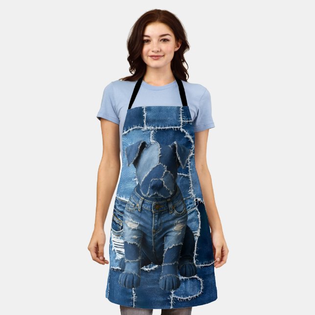 Dog Patchwork Art Denim Schürze (Getragen)