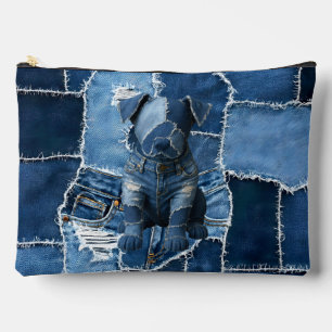 Dog Patchwork Art Denim Zubehörtasche