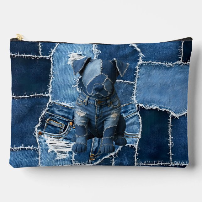 Dog Patchwork Art Denim Zubehörtasche (Vorderseite)