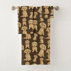 Dog Pattern Brown labradoodle goldendoodle  Badhandtuch Set
