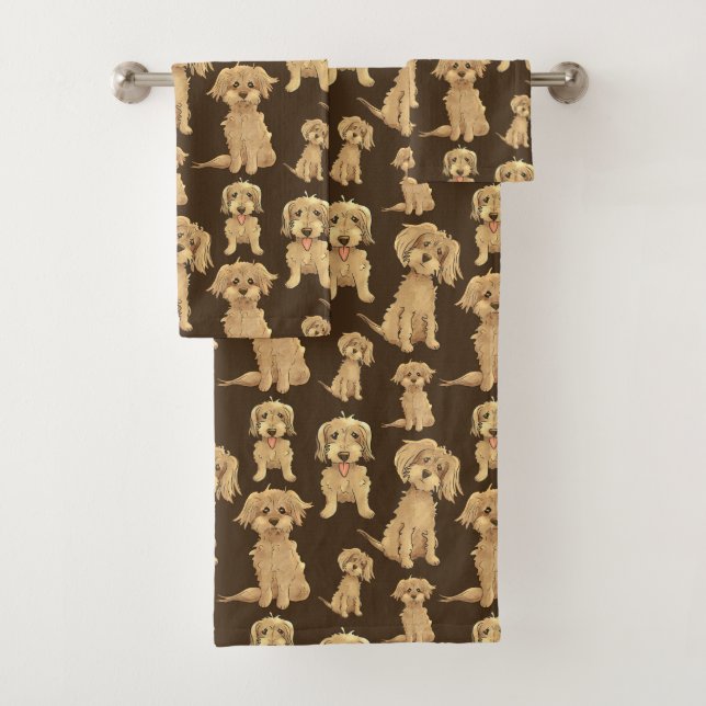 Dog Pattern Brown labradoodle goldendoodle  Badhandtuch Set (Insitu)