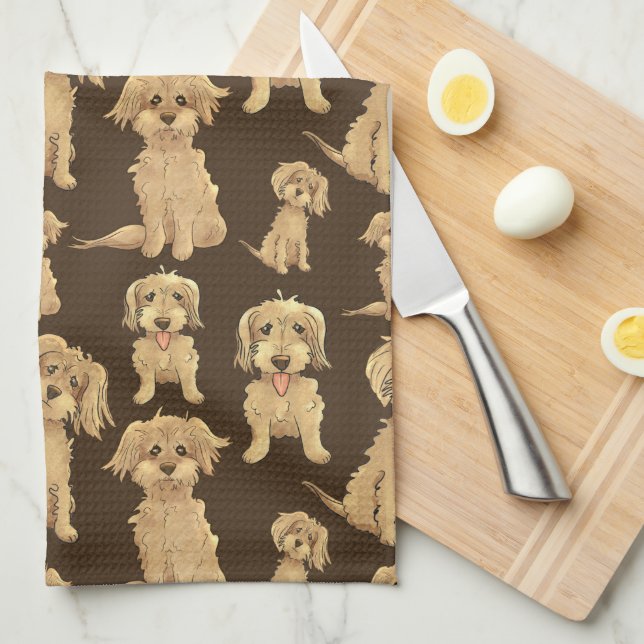 Dog Pattern Brown labradoodle goldendoodle Geschirrtuch (Viertel Falte)