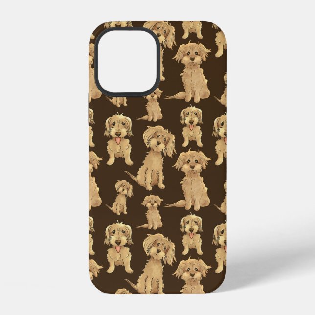 Dog Pattern Brown labradoodle goldendoodle iPhone 12 Hülle (Rückseite)