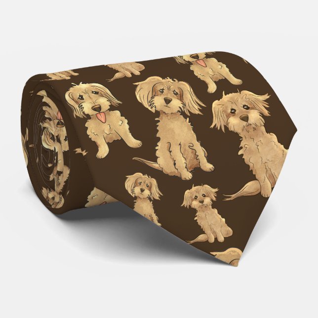 Dog Pattern Brown labradoodle goldendoodle Krawatte (Gerollt)