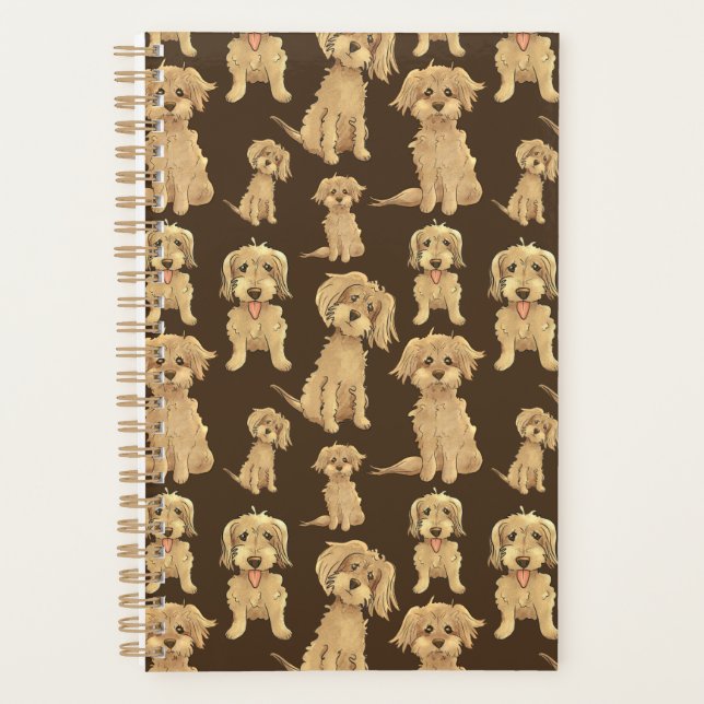 Dog Pattern Brown labradoodle goldendoodle Niedlic Planer (Vorderseite)