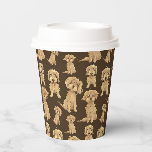 Dog Pattern Brown labradoodle goldendoodle Pappbecher (Vorderseite)