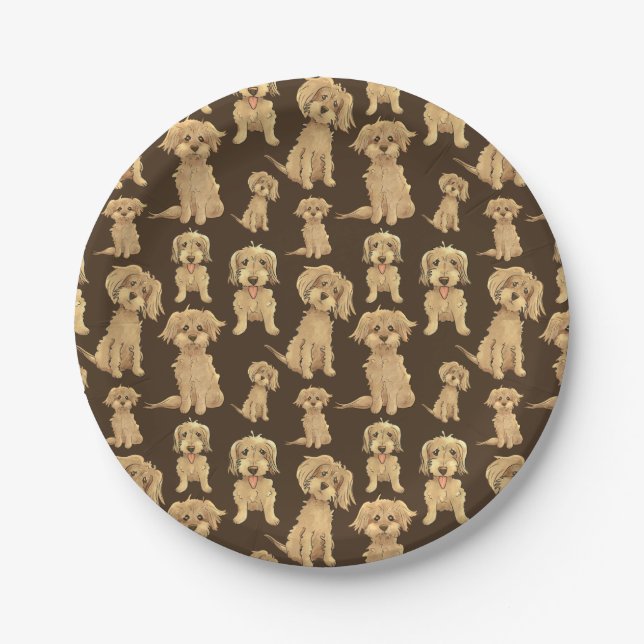 Dog Pattern Brown labradoodle goldendoodle Pappteller (Vorderseite)