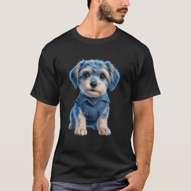 Dog Pattern Denim Patchwork Art Denim Patch Tier T-Shirt (Vorderseite)