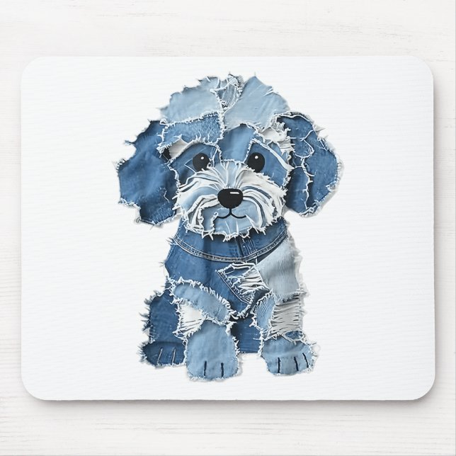 Dog Pattern Denim Patchwork Art Mousepad (Vorne)