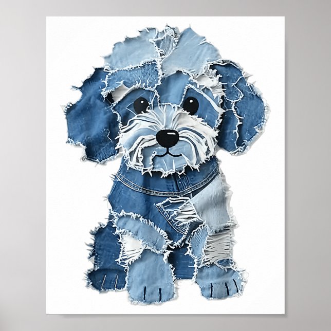 Dog Pattern Denim Patchwork Art Poster (Vorne)