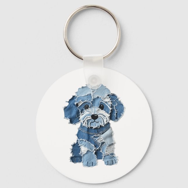 Dog Pattern Denim Patchwork Art Schlüsselanhänger (Vorderseite)