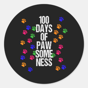 Dog Paw 100 Days Schule Tiergenuss glückliches Ges Runder Aufkleber