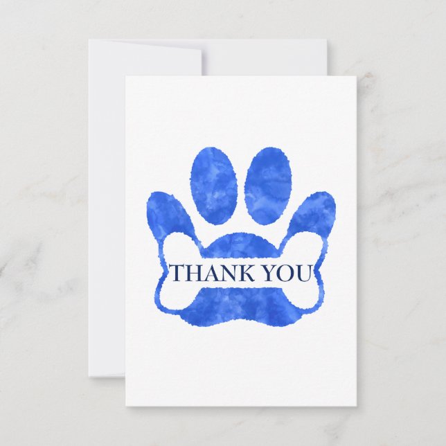 Dog Paw and Bone Blue Watercolor Vielen Dank Dankeskarte (Vorderseite)