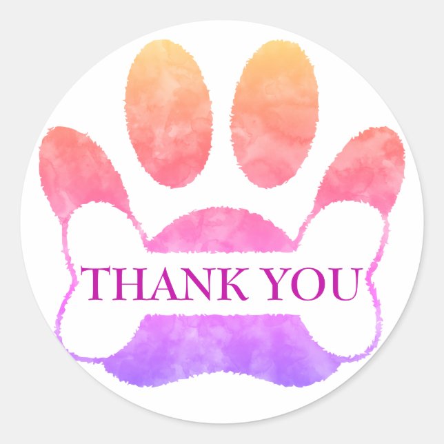 Dog Paw and Bone farbige Wasserfarbe Vielen Dank Runder Aufkleber (Vorderseite)
