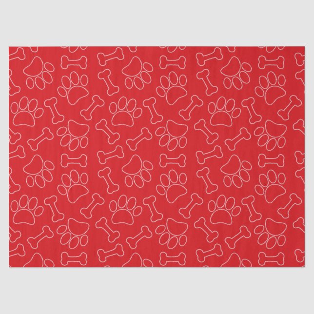 Dog Paw And Bones Drawing Pattern Custom Red Seidenpapier (Vorderseite)