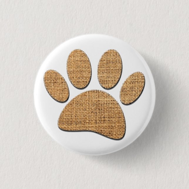 Dog Paw Burlap Print Button (Vorderseite)