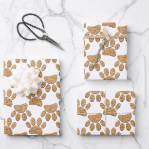 Dog Paw Burlap Print Geschenkpapier Set