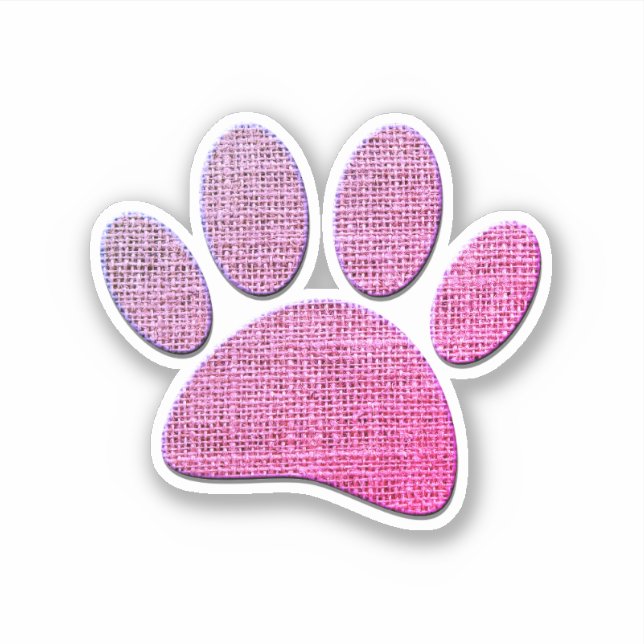 Dog Paw Burlap Print in Rosa Aufkleber (Vorderseite)
