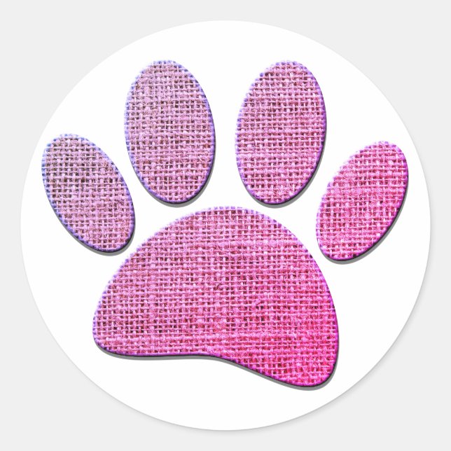 Dog Paw Burlap Print in Rosa Runder Aufkleber (Vorderseite)