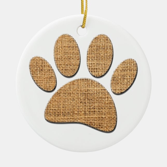 Dog Paw Burlap Print Keramik Ornament (Vorne)