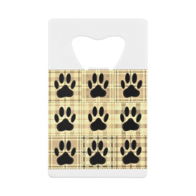 Dog Paw Cartoon Muster Quilt in Sepia Geldbeutel Flaschenöffner (Vorderseite)