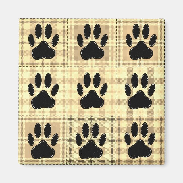 Dog Paw Cartoon Muster Quilt in Sepia Magnet (Vorne)