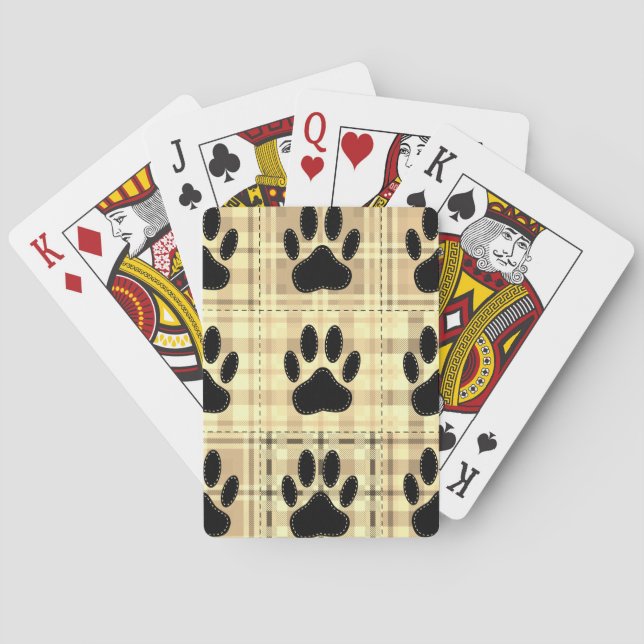 Dog Paw Cartoon Muster Quilt in Sepia Spielkarten (Rückseite)