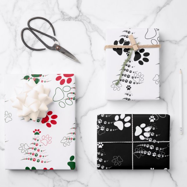 Dog Paw Christmas Tree Muster Geschenkpapier Set (Vorderseite)