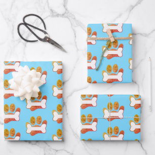 Dog Paw Druck und Knochenmuster mit Textur Geschenkpapier Set