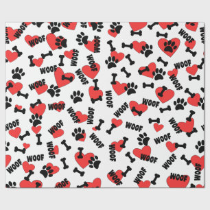 Dog Paw druckt Knochen Herz- und Holzmuster Geschenkpapier