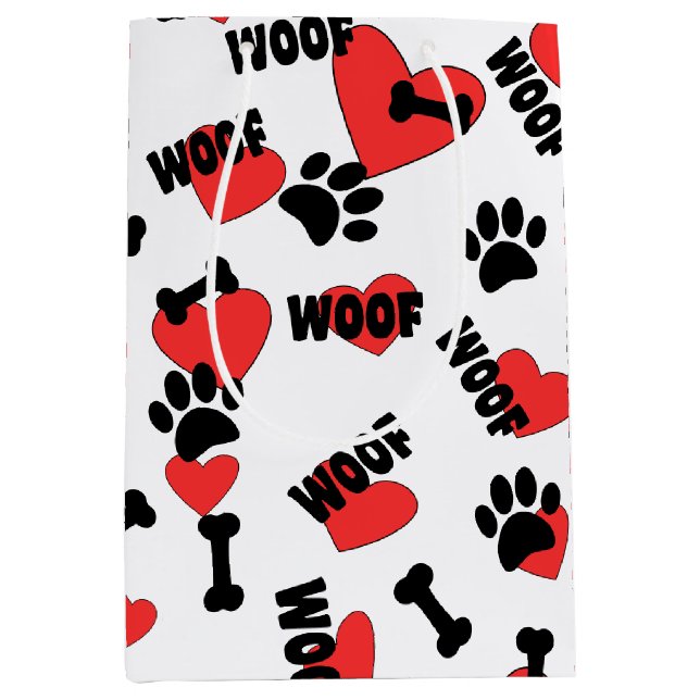 Dog Paw druckt Knochen Herz- und Holzmuster Mittlere Geschenktüte (Vorderseite)