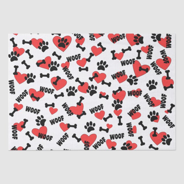 Dog Paw druckt Knochen Herz- und Holzmuster Seidenpapier (Vorderseite)