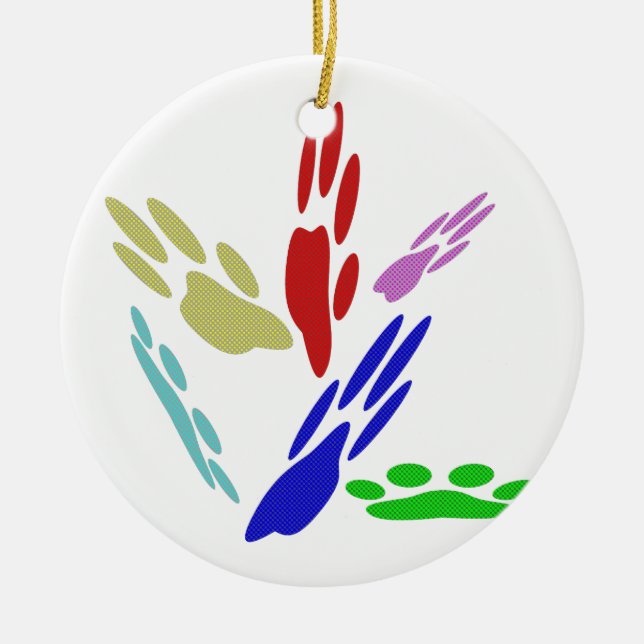 Dog Paw druckt mit Polka Dots Keramikornament (Vorne)